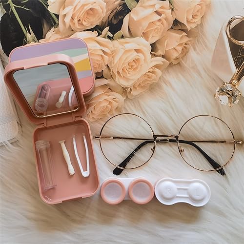 Miniatura 3 de Xeahung Estuche para lentes de contacto rosa, kit de viaje, estuche de contacto portátil con pinzas de espejo, herramienta para quitar la botella de