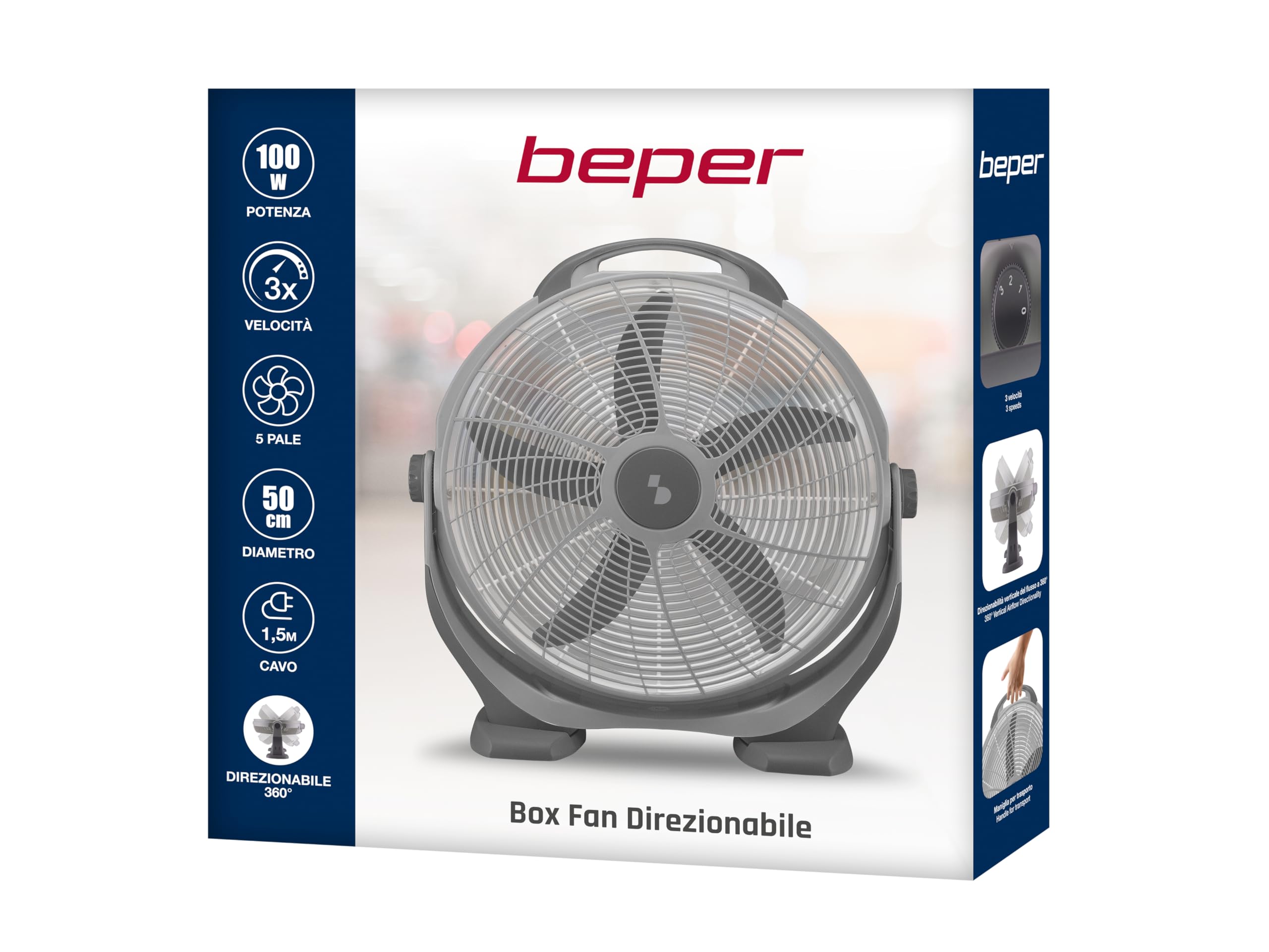 BEPER P206VEN560 wentylator podłogowy, moc 100 W, wentylator podłogowy z 5 dużymi ostrzami, 3 prędkości do wyboru, szary
