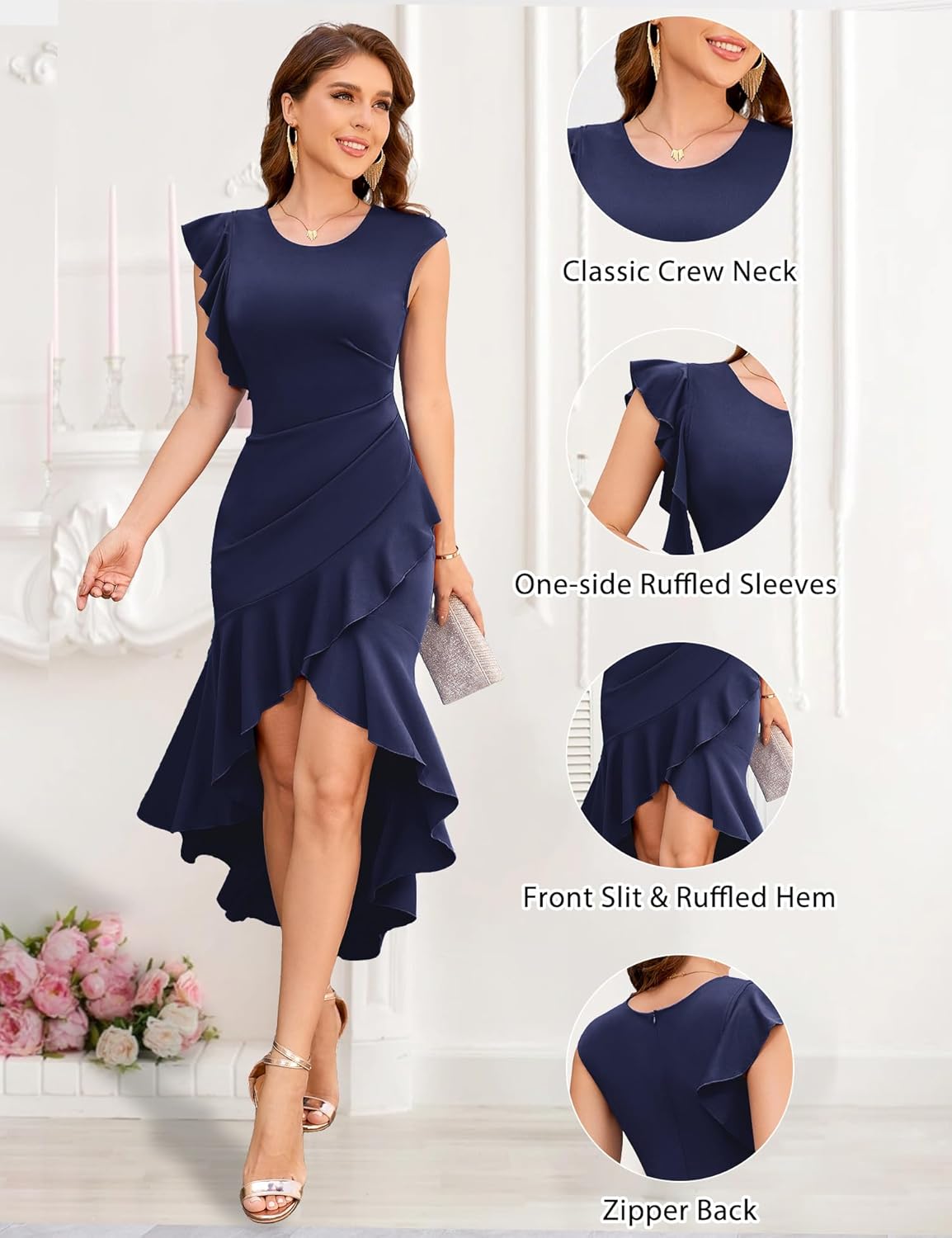 Dressystar 2026 Women High Low Wedding Guest Prom Dress Bodycon Sleeveless Ruffle Formal Evening Cocktail Party Dresses - Image 4