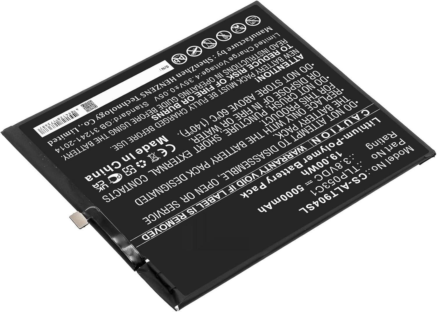 5000mAh/3.8V Replacement Battery for 9048S Tab 8 TLP053C1