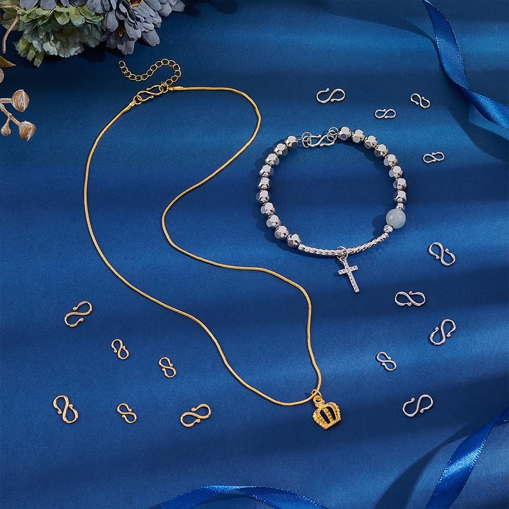 UNICRAFTALE 40Pcs 2 Color 2 Size S-Hook Clasps Stainless Steel Bracelet Clasps Gold Necklace Hook Fastener Clasp S Hook Clasp Connectors S Wire Hooks for Jewelry Making