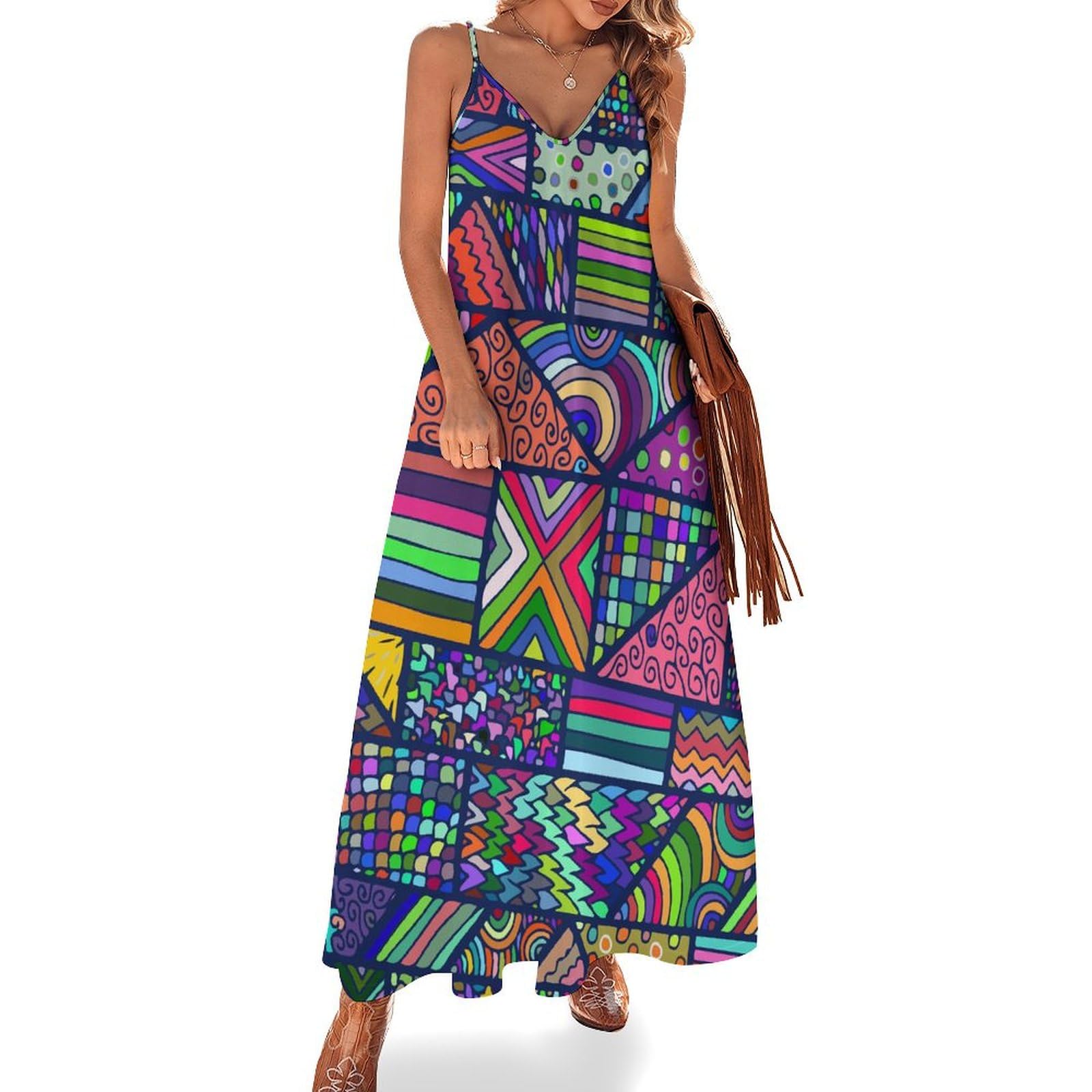 Robe longue géométrique anti-chaleur robe de plage légère sans manches