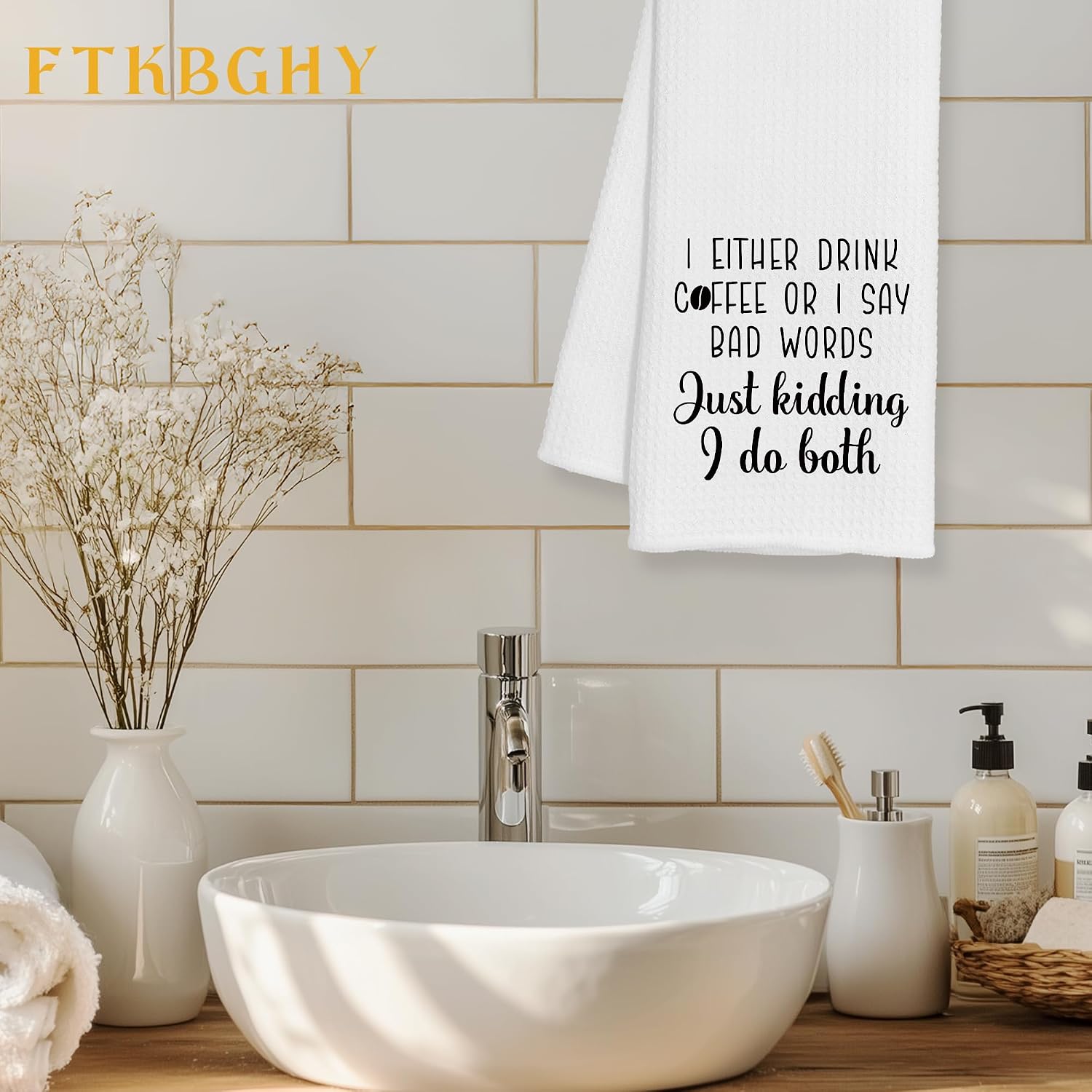Funny Coffee Kitchen Towels, Gifts for Coffee Lovers, I Either Drink Coffees or I Say Bad Words Decorative Dish Hand Tea Barista Towels for Kitchen, 16x24 Inch image 2