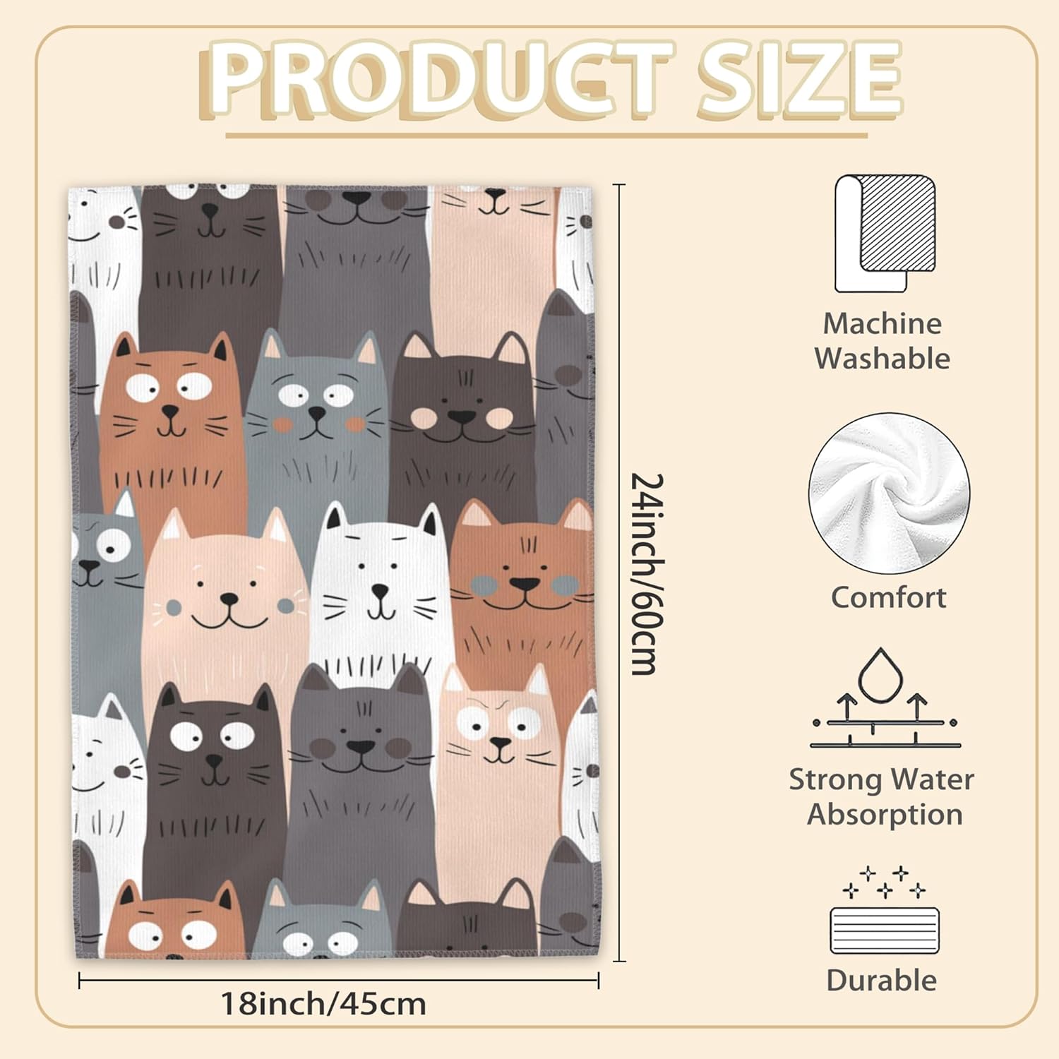 2 Pcs Cute Cat Kitten Hand Towels Absorbent Soft Bath Towels for Kitchen Bathroom Hotel Gym Spa 18" x 24" - Image 2