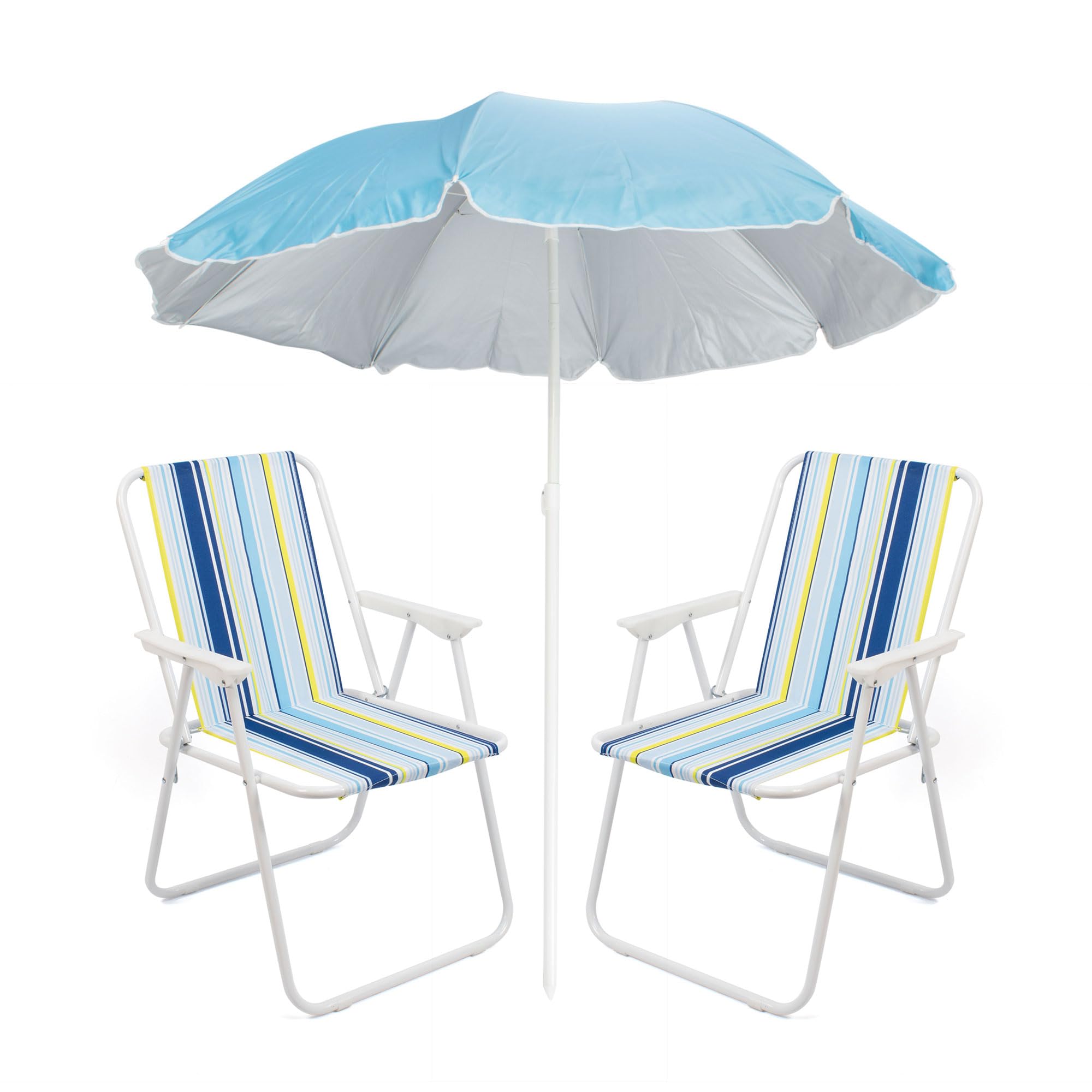 THE SECRET HOME - Pack de Sombrilla y Dos Sillas de Playa Plegables - Set Ideal para Playa y Piscina - Sombrilla y Sillas con Armazón de Aluminio y Revestimiento de Tela (Set 34)