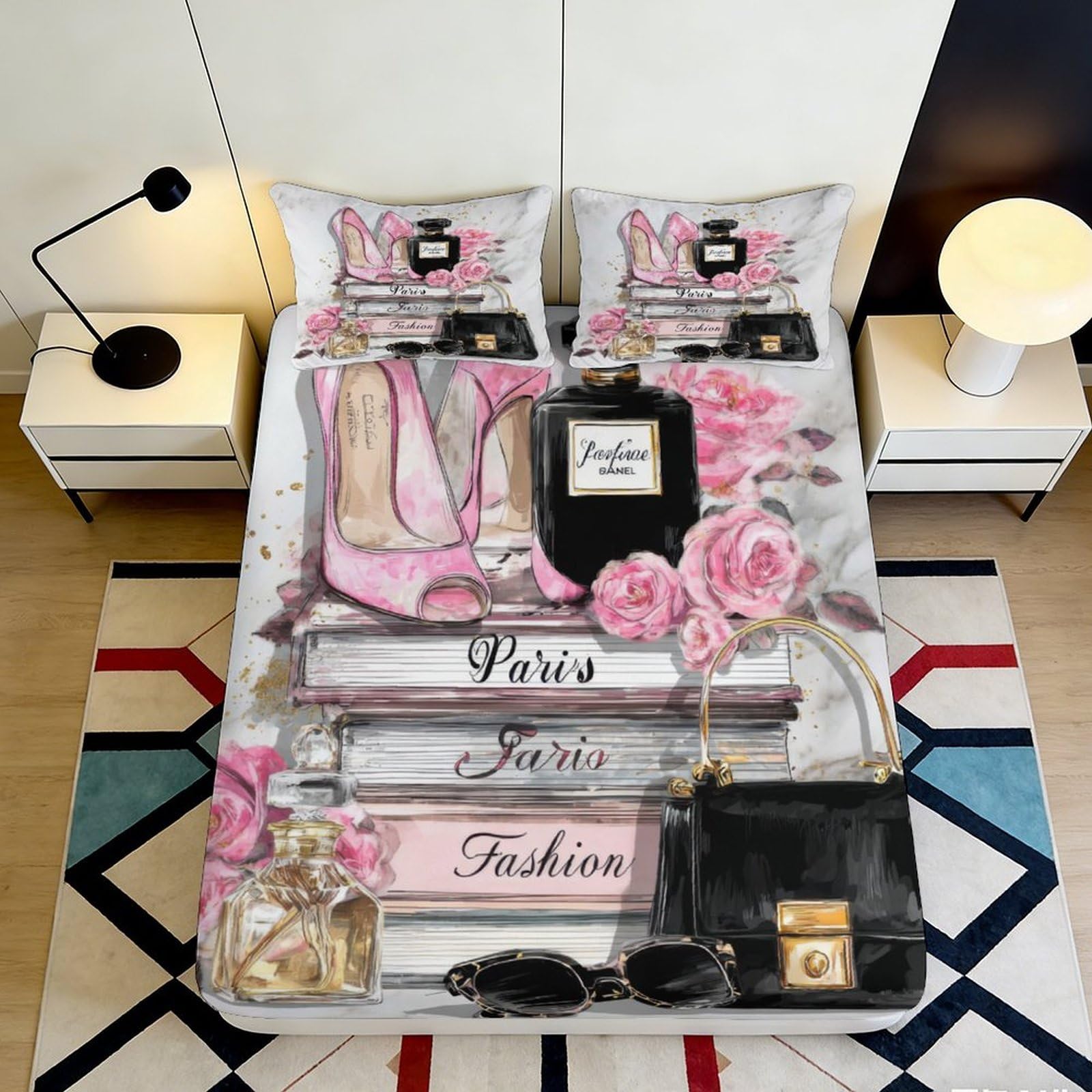 Zfldkwgb Style-9 3D Printed Fashion Accessories Fitted Sheet Microfiber Pink Bedroom Decor Perfume Mattress Cover For Home And Guest Room 90X200x25cm