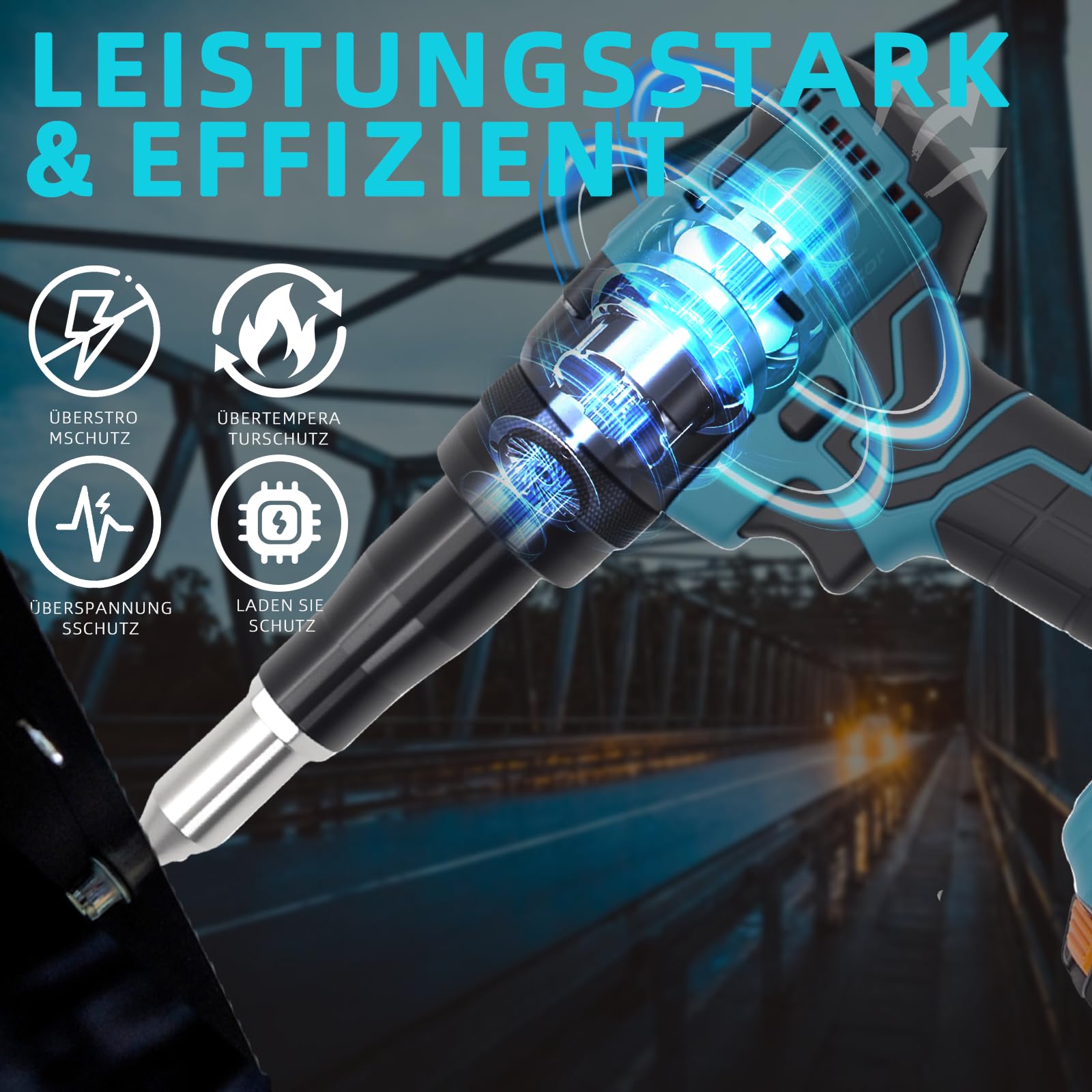 Rivettatrice a batteria senza spazzole con luce LED, compatibile con batterie agli ioni di litio Makita da 18 V, ideale per cantieri, riparazioni auto e fai da te, senza batteria