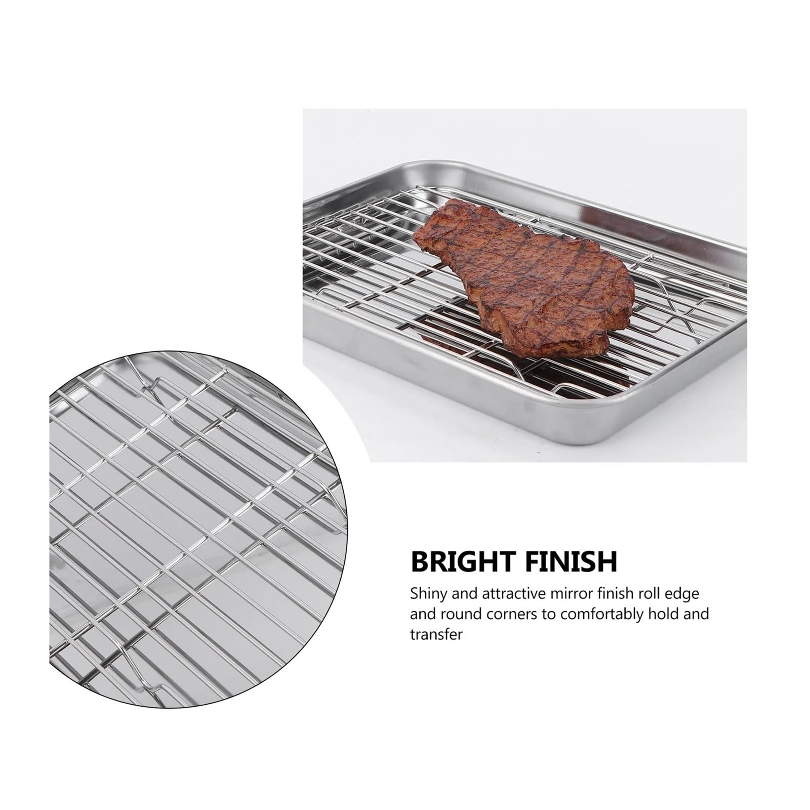 Juego de bandejas for hornear acero inoxidable, bandeja for horno sin revestimiento superficie lisa con rejilla for asar y servir para Cocina(26.5X20.5X2.5CM)