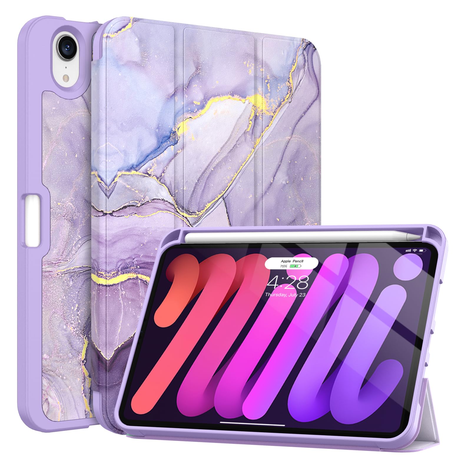 Soke Case for iPad mini 7(A17 Pro) 2024/iPad Mini 6 2021 8.3 inch with Pencil Holder-[Pencil Charging + Auto Wake/Sleep], Soft TPU Back Cover for iPad