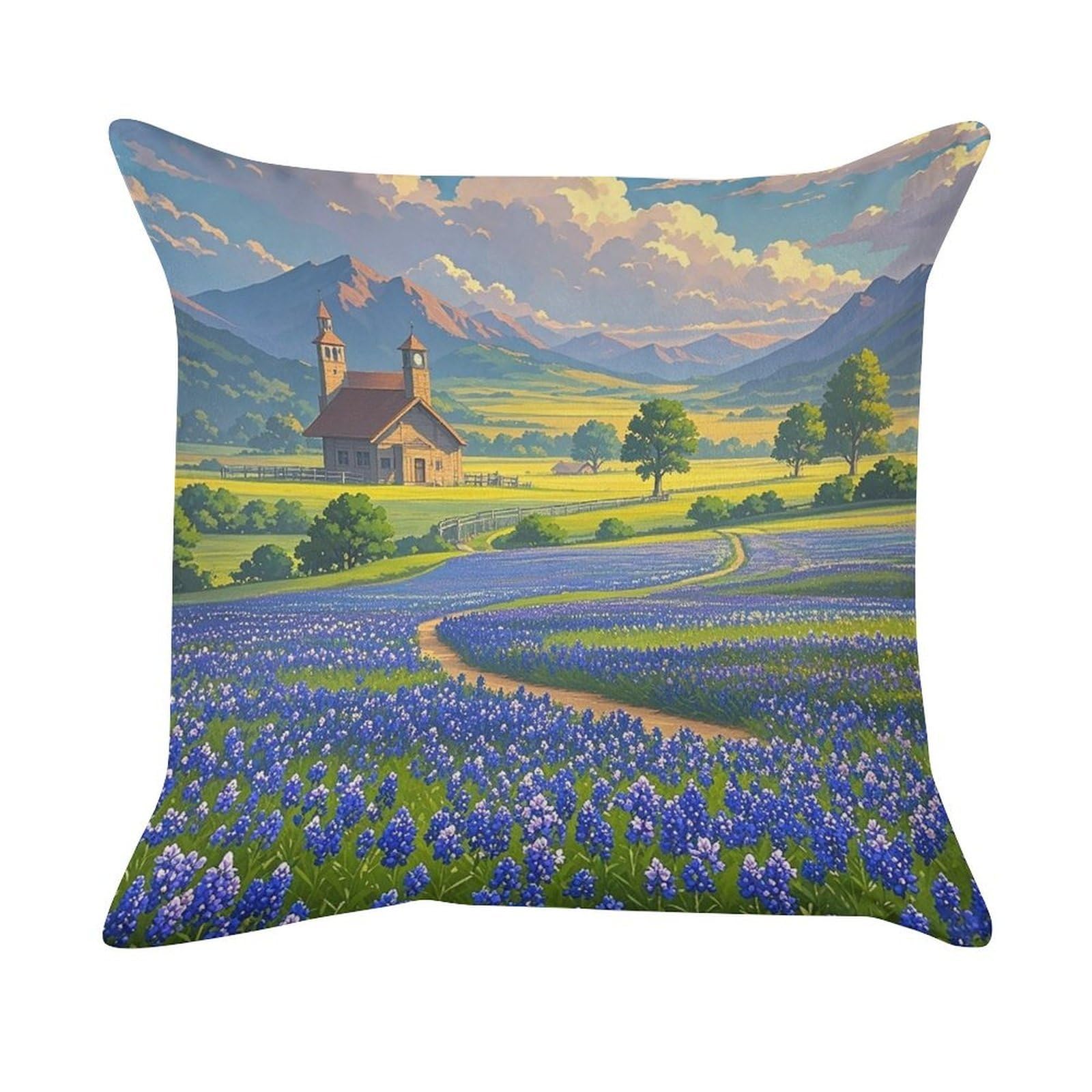 FekiLoot Texas Bluebonnets Scenery Pillow Covers Luxury Velvet Square Pillowcases Throw Pillows Case with Invisible Zipper Decorative Velvet Cushion Covers Ultra Soft Lumbar Pillow Shells