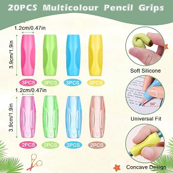 20pcs Silicone Pencil Grips, Ergonomic Triangle Writing Aid for Adults