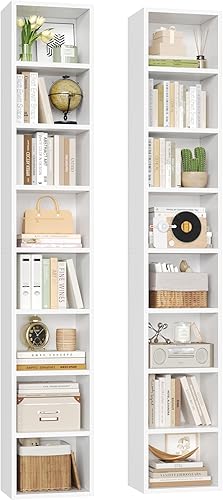 Miniatura 16 de FOTOSOK Estante de torre multimedia de 8 niveles, 11.6 x 9.3 x 70.9 pulgadas, gabinete de almacenamiento delgado para CD y DVD con estantes