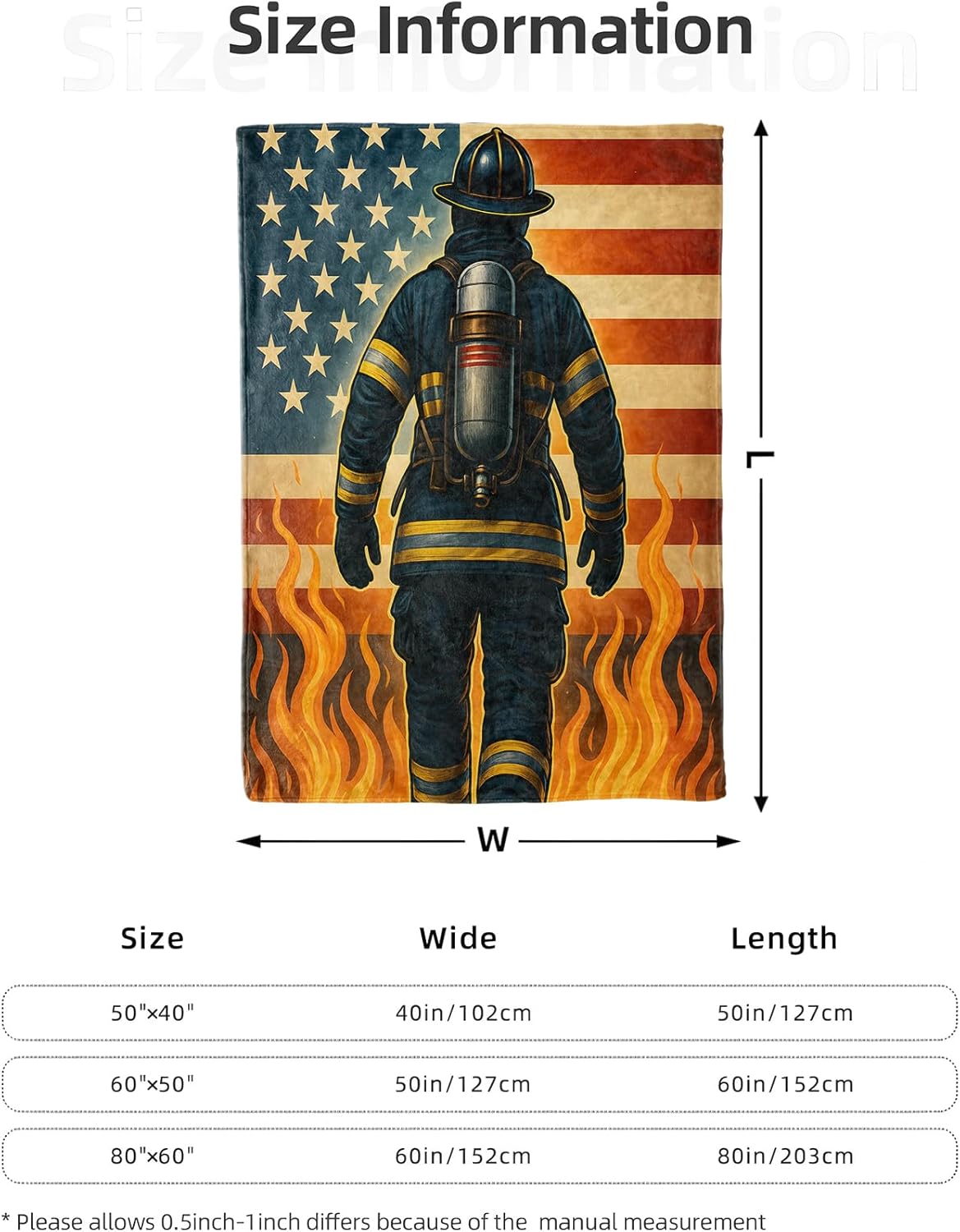 Firefighter American Flag Blanket 50x60 in, Flannel Throw Blankets for Travel Camping Sofa Living Room Decor, Lightweight Cozy Soft Fuzzy Gifts for Men Veterans