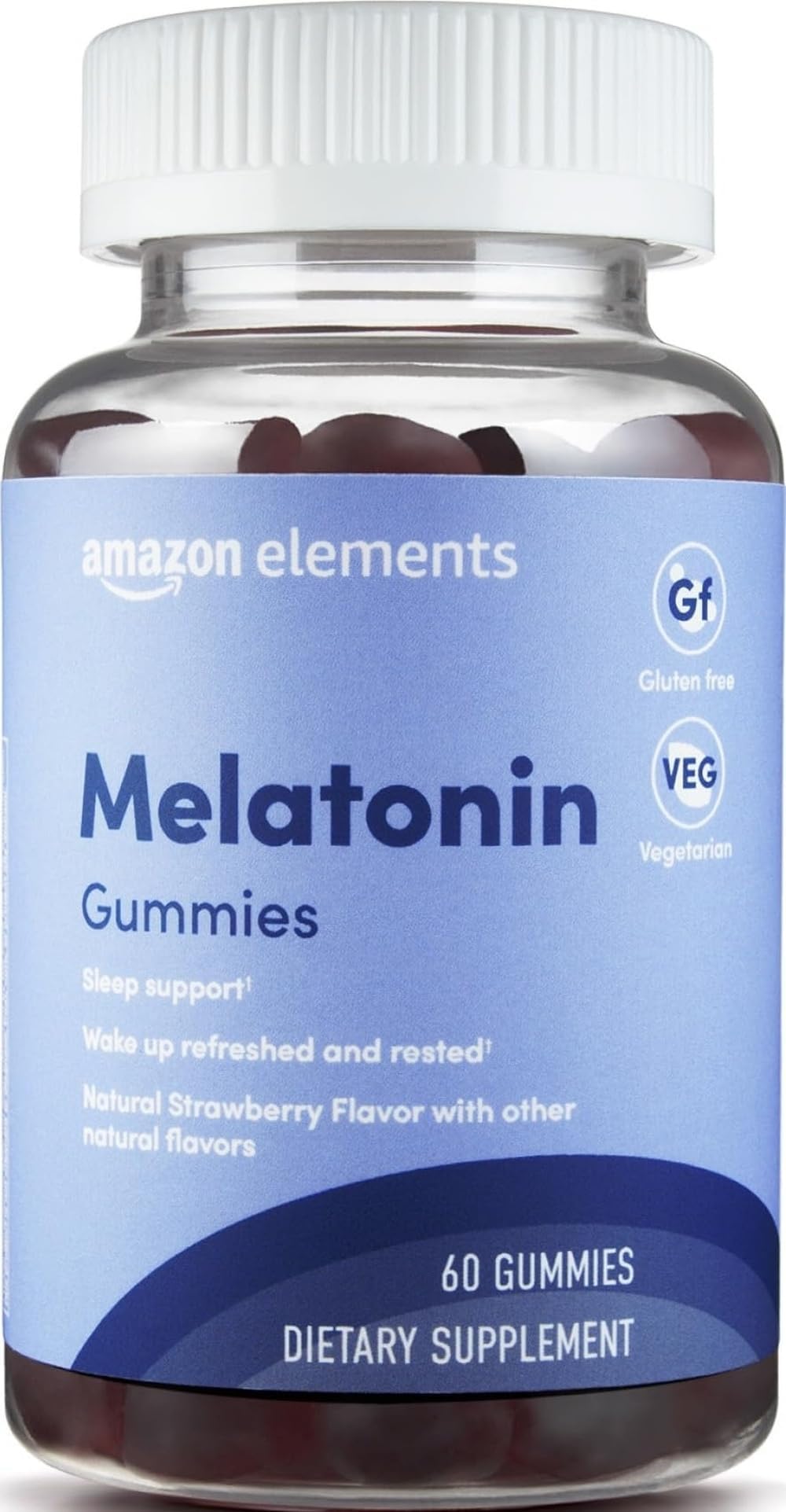 Amazon Elements Melatonin Gummies, Strawberry, Sleep Support, 10mg, 60 Count (Previously Revly)