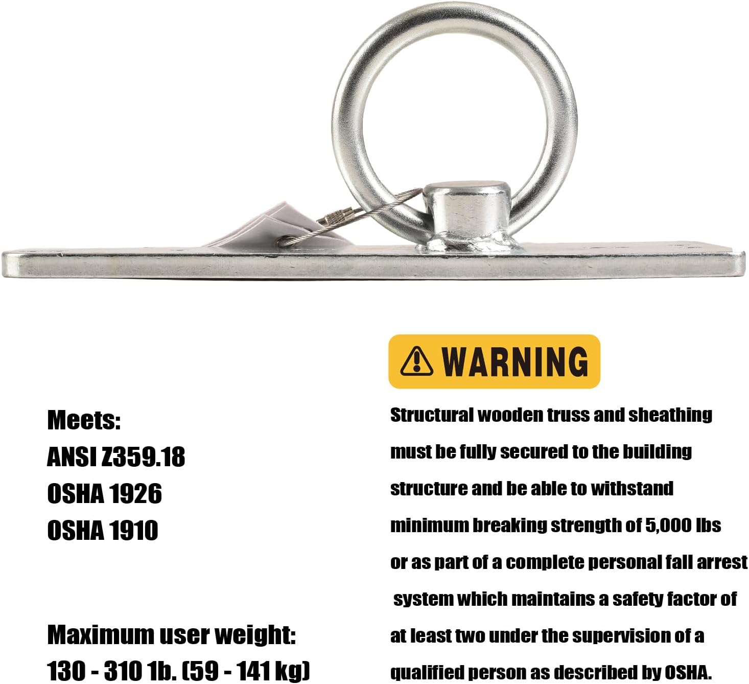 Bull Ring Roof Anchor [Rugged＆Reusable Zinc Plated Steel] ANSI＆OSHA Compliant Fall Protection Positioning Equipment