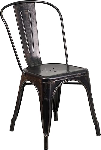 Miniatura 5 de EMMA + OLIVER Juego de 2 sillas apilables de metal negro cuadrado para interiores y exteriores de 23.75 pulgadas