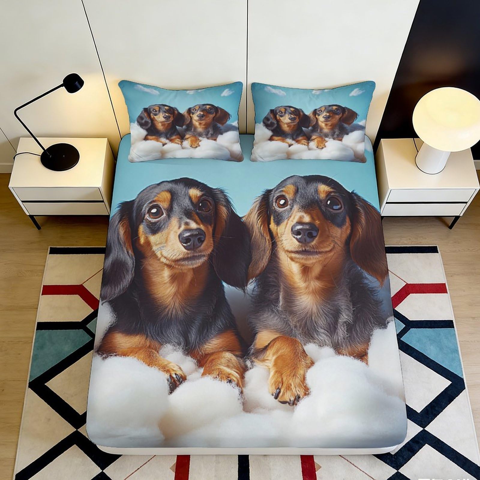 Pnayamiorkfel Style-4 3D Printed Dachshund Dog Fitted Sheet Microfiber Soft Breathable Clouds Mattress Cover For Bedroom Guest Room Decor 90X200x25cm