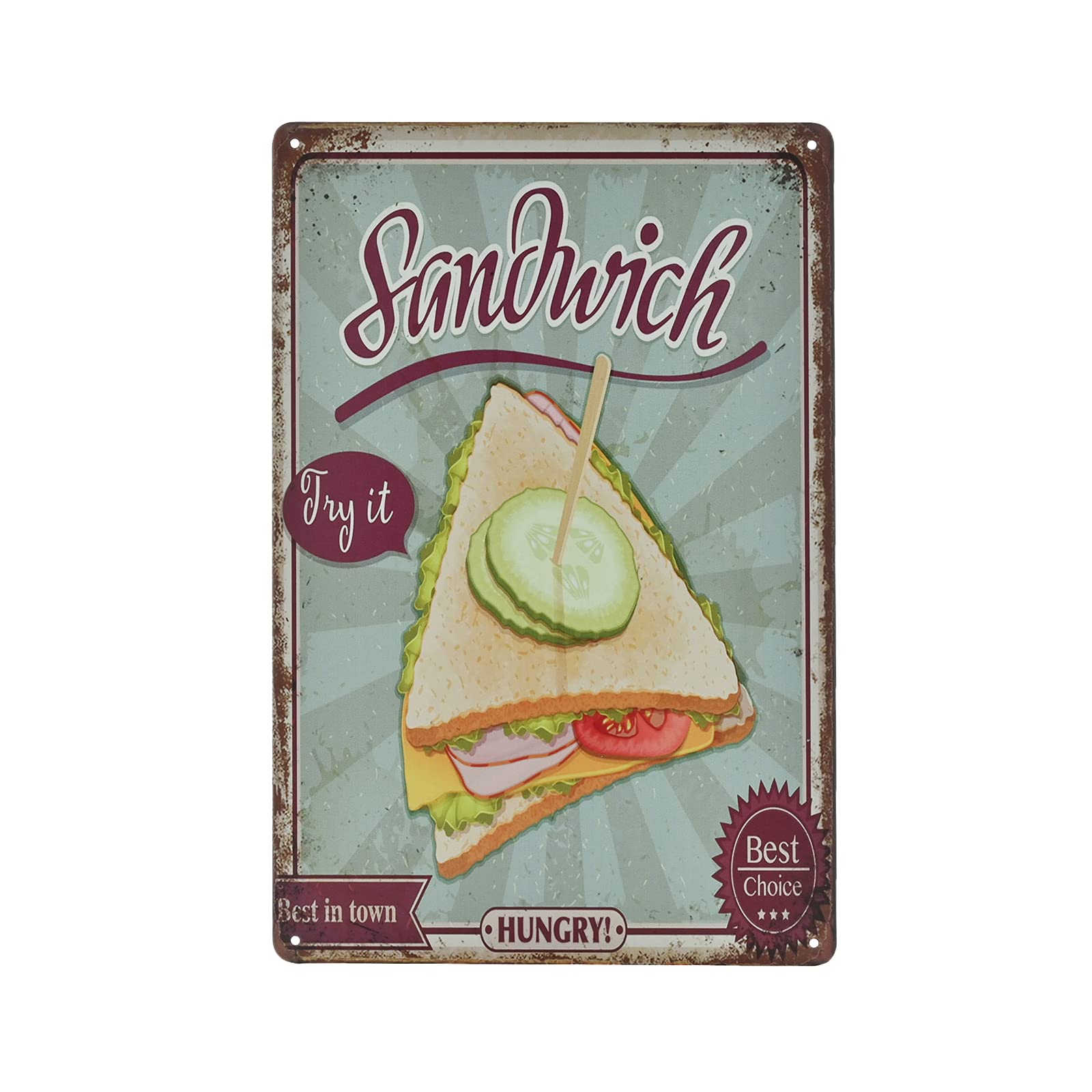 SMAZDFXX Vintage Metal Sign - Sandwich Fast Food Shop Retro Tin Decorative Sign Wall Decor Metal Plate 8"x12"