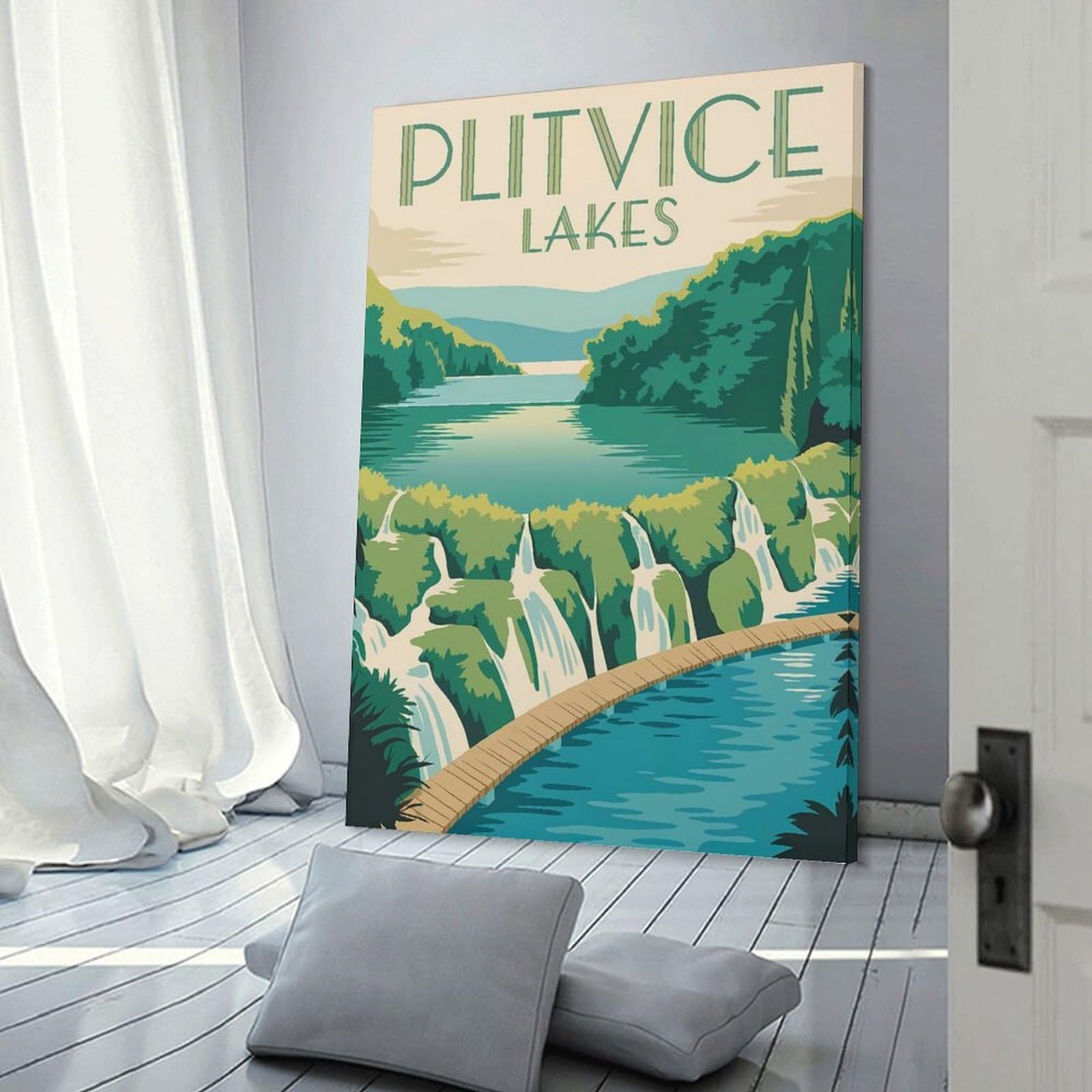 Junmoney Plitvice Lakes Vintage Travel Home Decor Wall Art, 12x18inch(30x45cm), for New Homes, Bedrooms Or Workspaces, Gift Idea for Housewarming And Birthdays