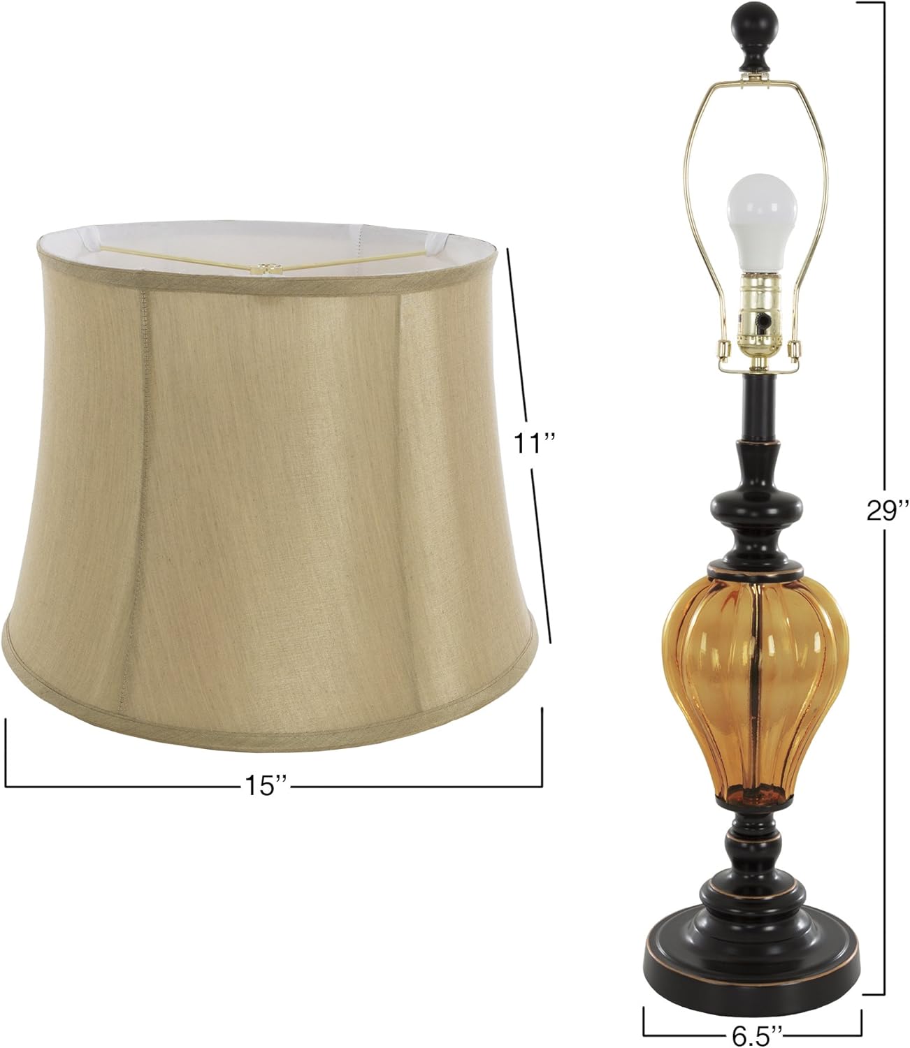 Free Shipping Offer Table Lamps Set of 2, Amber Glass (2 LED Bulbs included) by Lavish Home 15x15x29.5