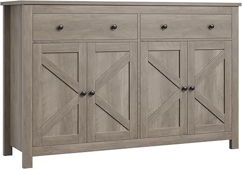 Miniatura 7 de FOTOSOK Aparador buffet con almacenamiento, armario de cocina grande de 55.1 pulgadas con 2 cajones y 4 puertas, gabinete de barra de café de