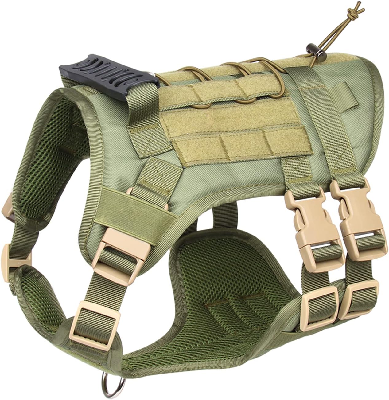 Tactical Dog Harness for Large and Medium Dogs No Pull, Service Dog Military Vest with Molle Panel, Dog Harness with Handle for Hiking Training Hunting Walking (L, Green)