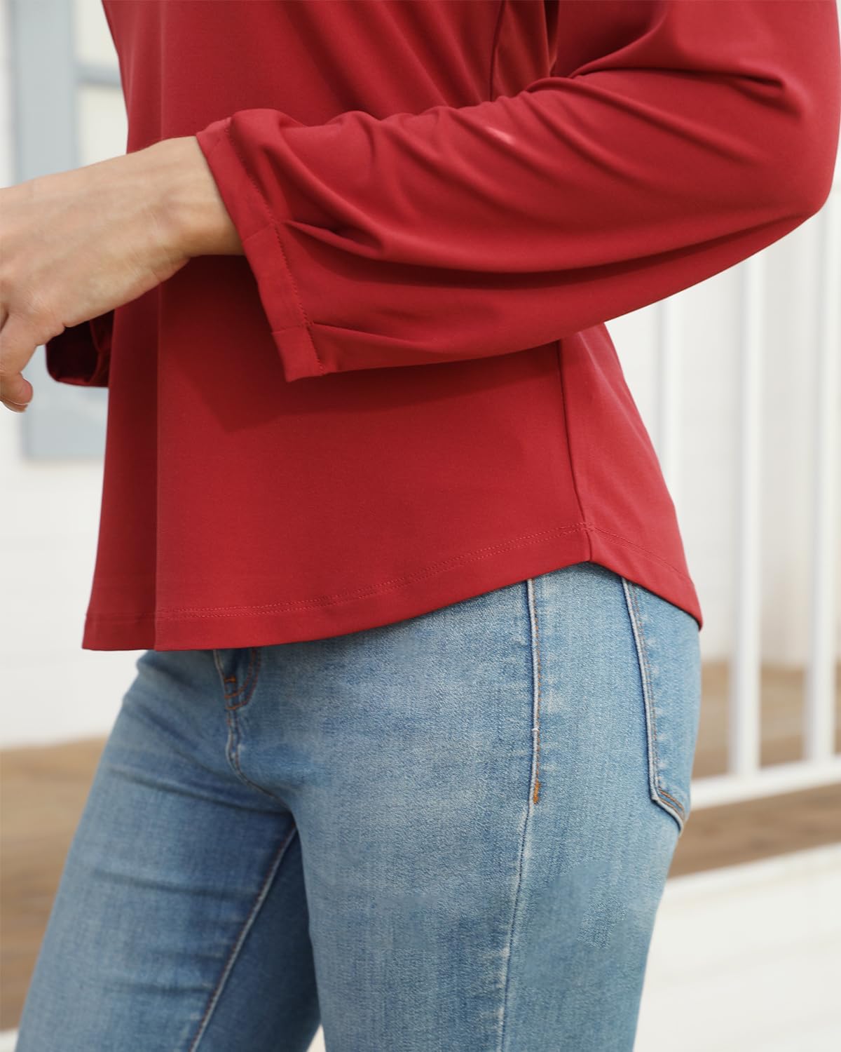 Womens Dressy Tops V Neck Floral Long Sleeve Shirts Loose Puff Sleeve Work Blouses Casual Fall Stylish Clothes - Image 4