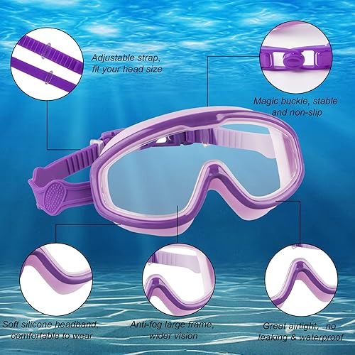 Miniatura 3 de ProChosen Gafas de natación para niños, paquete de 2 gafas de natación para niños de 6 a 14 años, antivaho con protección UV, visión amplia, gafas
