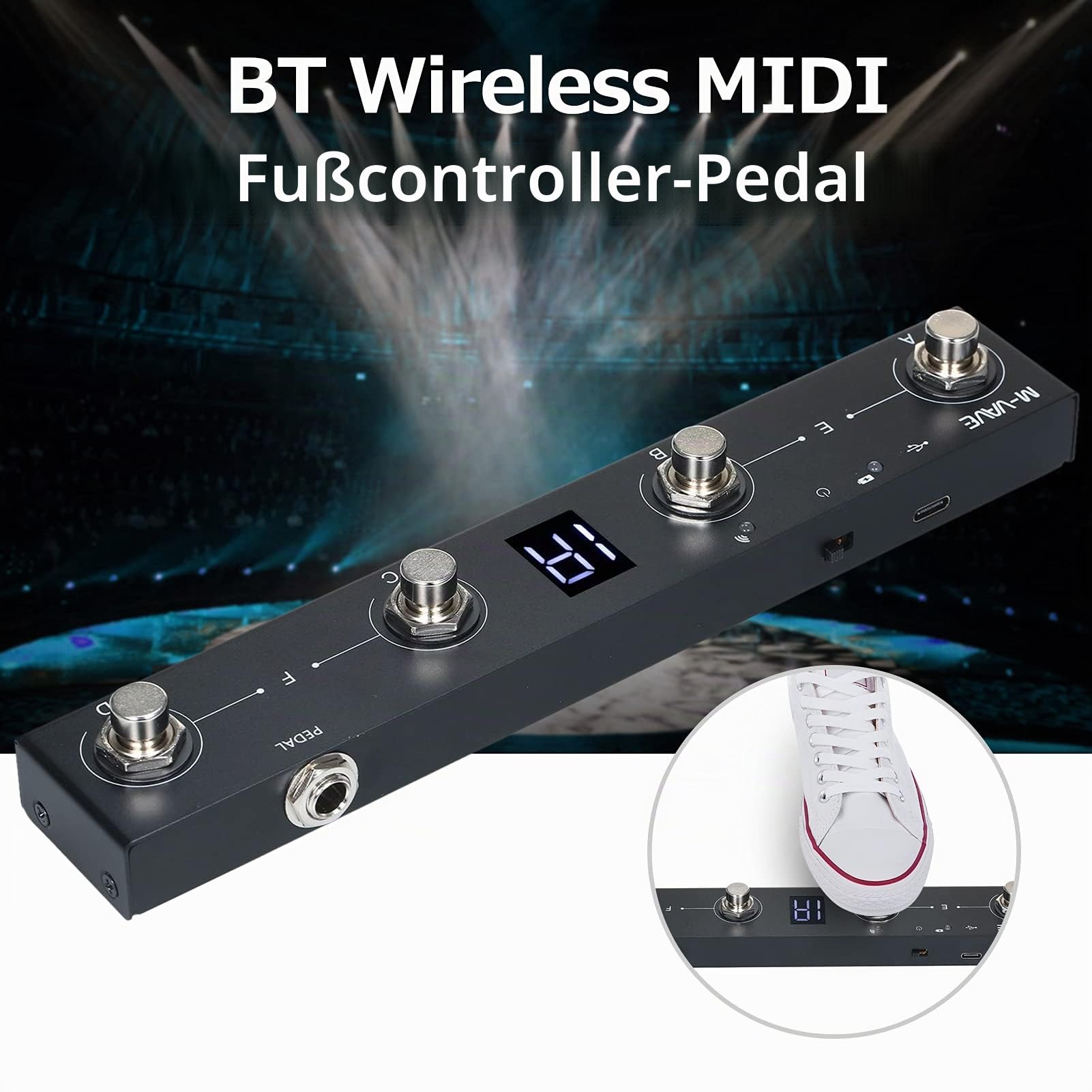 Irfora Fußpedal Controller MIDI BT Controller Wireless Wiederaufladbar 4 Tasten Midi-Pedal Tragbares Pedal App-Steuerung