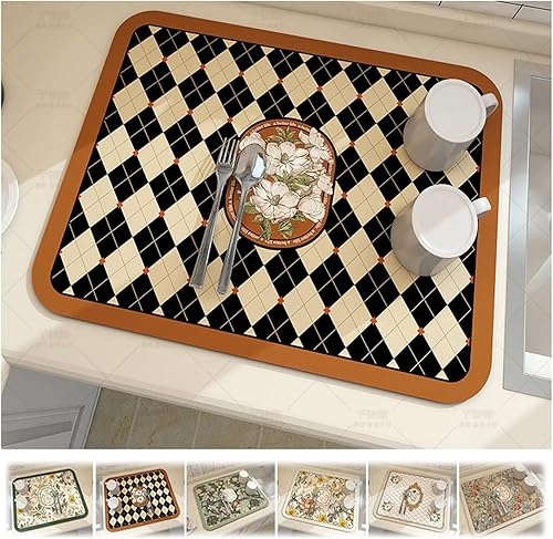 Atlodas Tapete de drenaje de estilo fantasía, tapete absorbente de secado de platos para encimera de cocina, suave de diatomeas de barro,