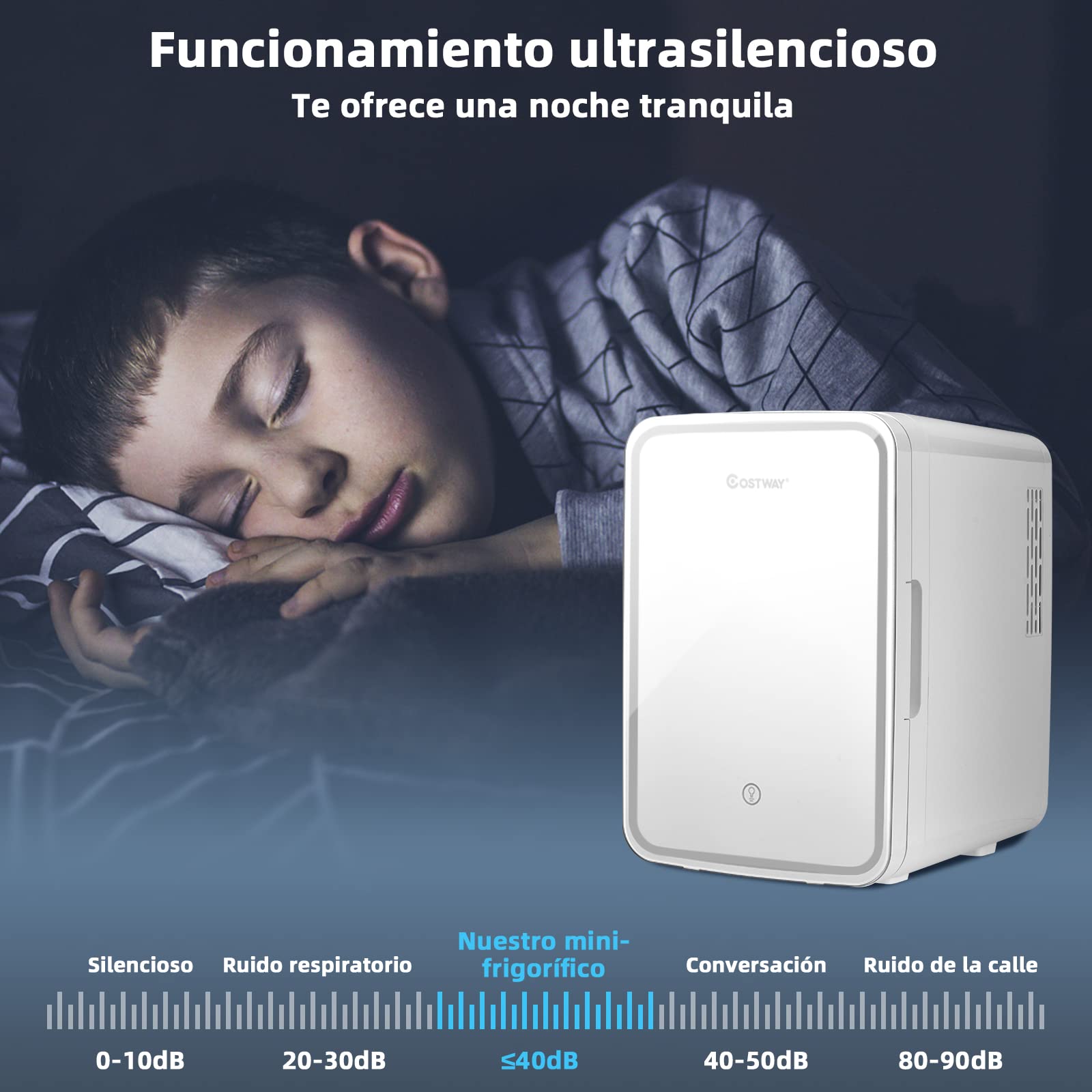 COSTWAY Mini Nevera, Nevera Portátil 10 L AC/DC con Espejo LED, Repisas Removibles para Maquillaje Bebidas, Frigorífico Compacto, Nevera Termostática y Calentamiento para Coche y Dormitorio