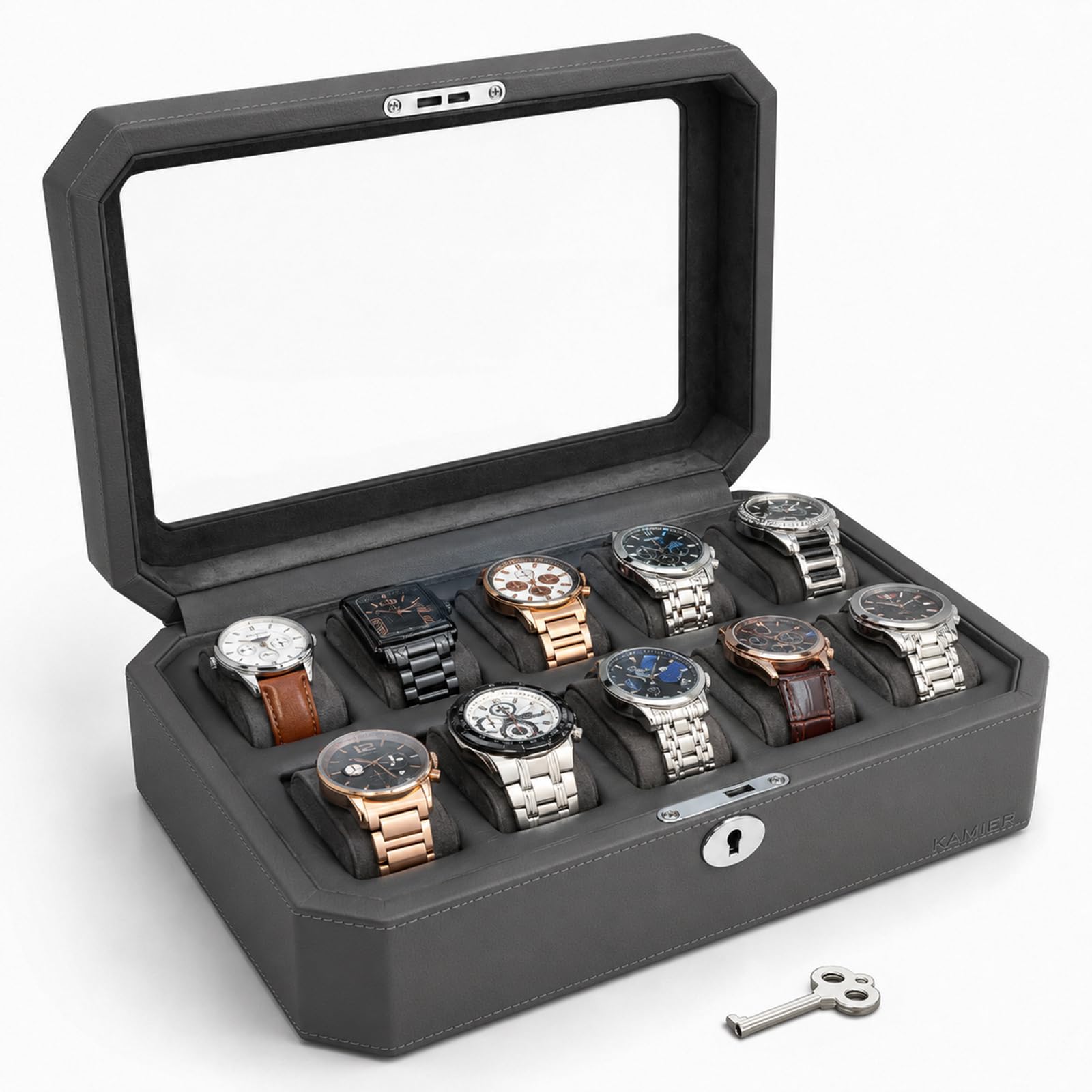 KAMIER Étuis de montre pour homme (10, gris)