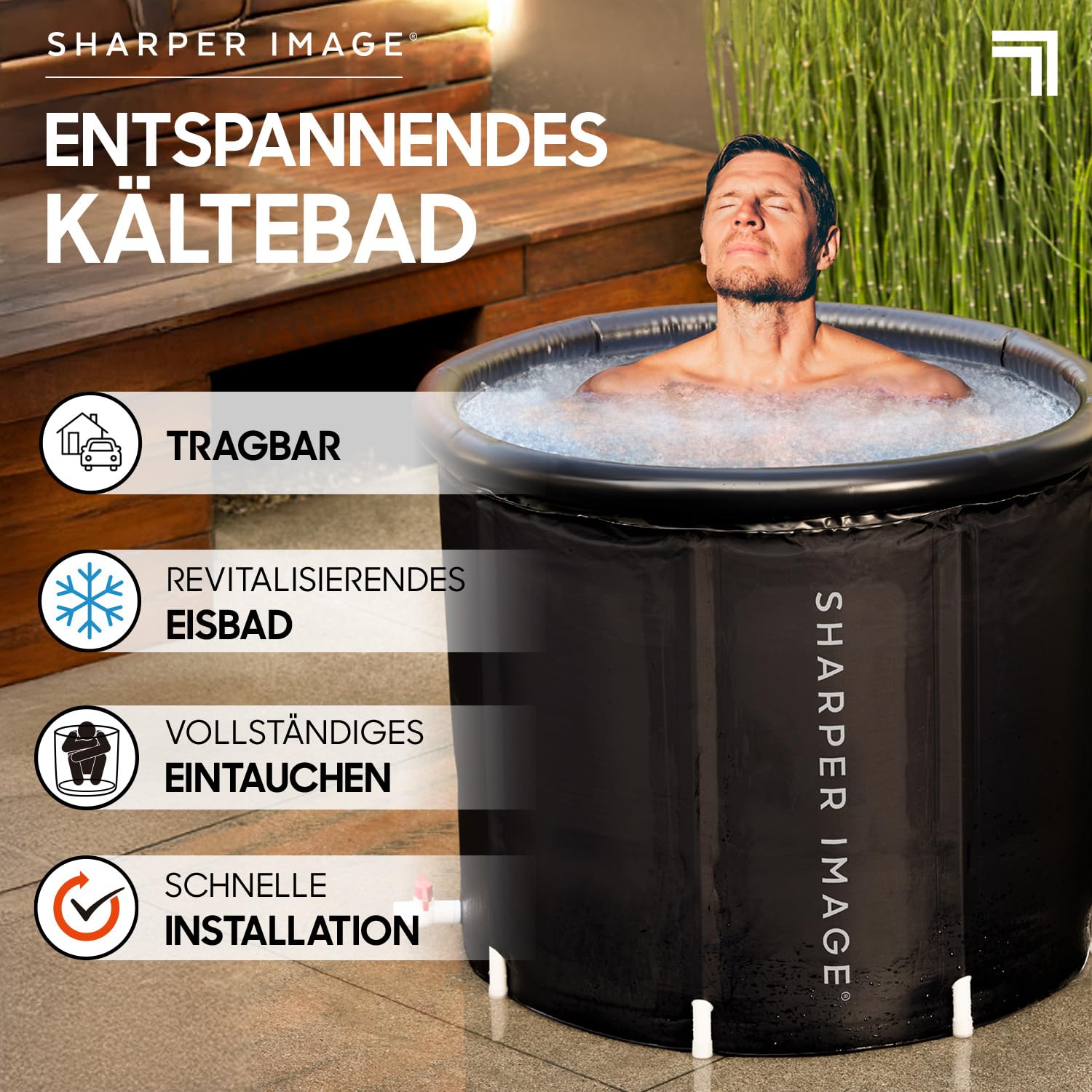SHARPER IMAGE - Mobiles Eisbad - Wellness - Eisbadewanne - Kältetherapie - Kältepool - Muskelentspannung - Energieboost - Regeneration - Stressabbau - Entspannung