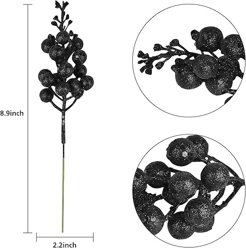 Miniatura 2 de Lvydec 16 tallos de bayas con purpurina de Navidad, púas artificiales de 7.8 pulgadas para adornos de árbol de Navidad, corona de Navidad,