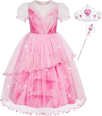 Pink Witch Dress for Girls Halloween Costume Kids Sparkly Tulle Mesh Fancy Dresses