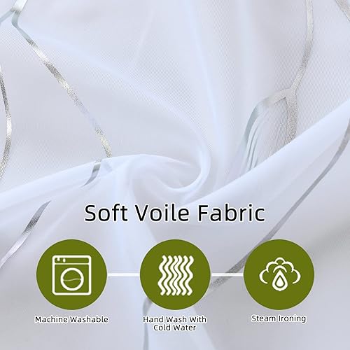 Miniatura 6 de youleyar Cortinas transparentes de gasa con estampado de lámina plateada, cortinas de mimbre con ojales en la parte superior de 84 pulgadas de