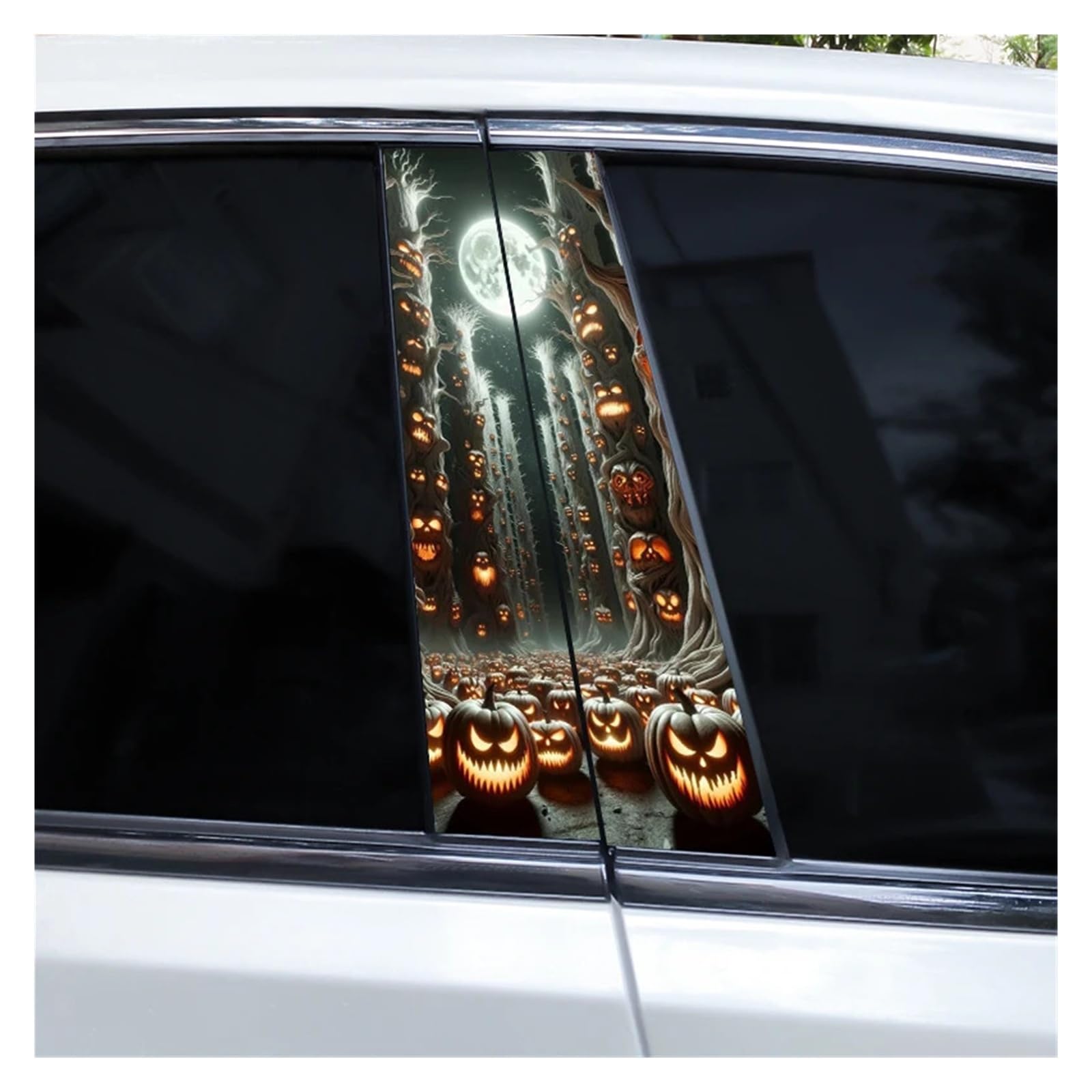 Car Side Decals 2pcs Halloween Horror Castle Pumpkin Car Stickers Door B-Pillar Sunscreen Center Column Decal(Style B)