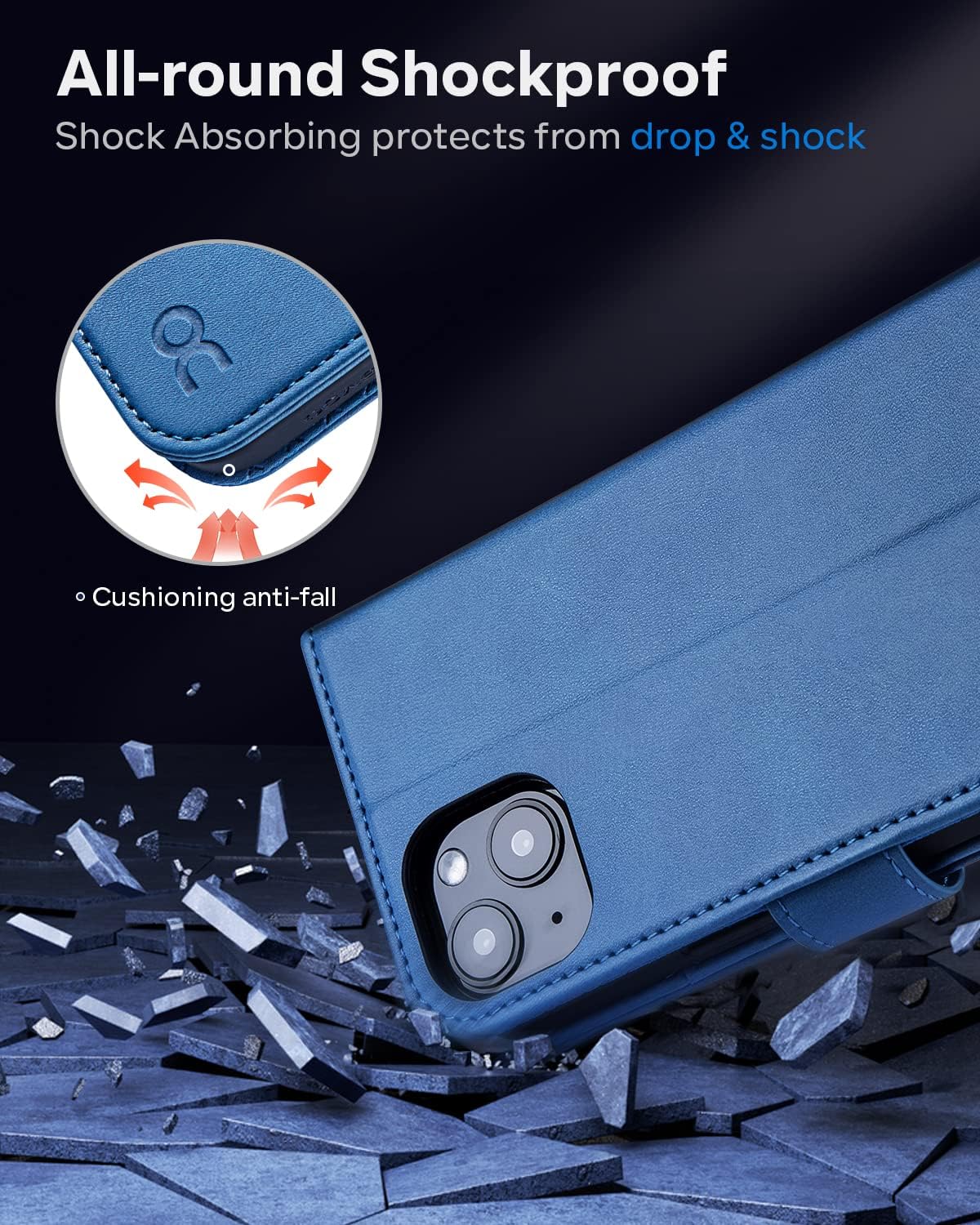 OCASE Compatible with iPhone 14 Wallet Case, PU Leather Flip Folio Case with Card Holders RFID Blocking Kickstand [Shockproof TPU Inner Shell] Phone Cover 6.1 Inch 2022 (Light Blue) - Image 6