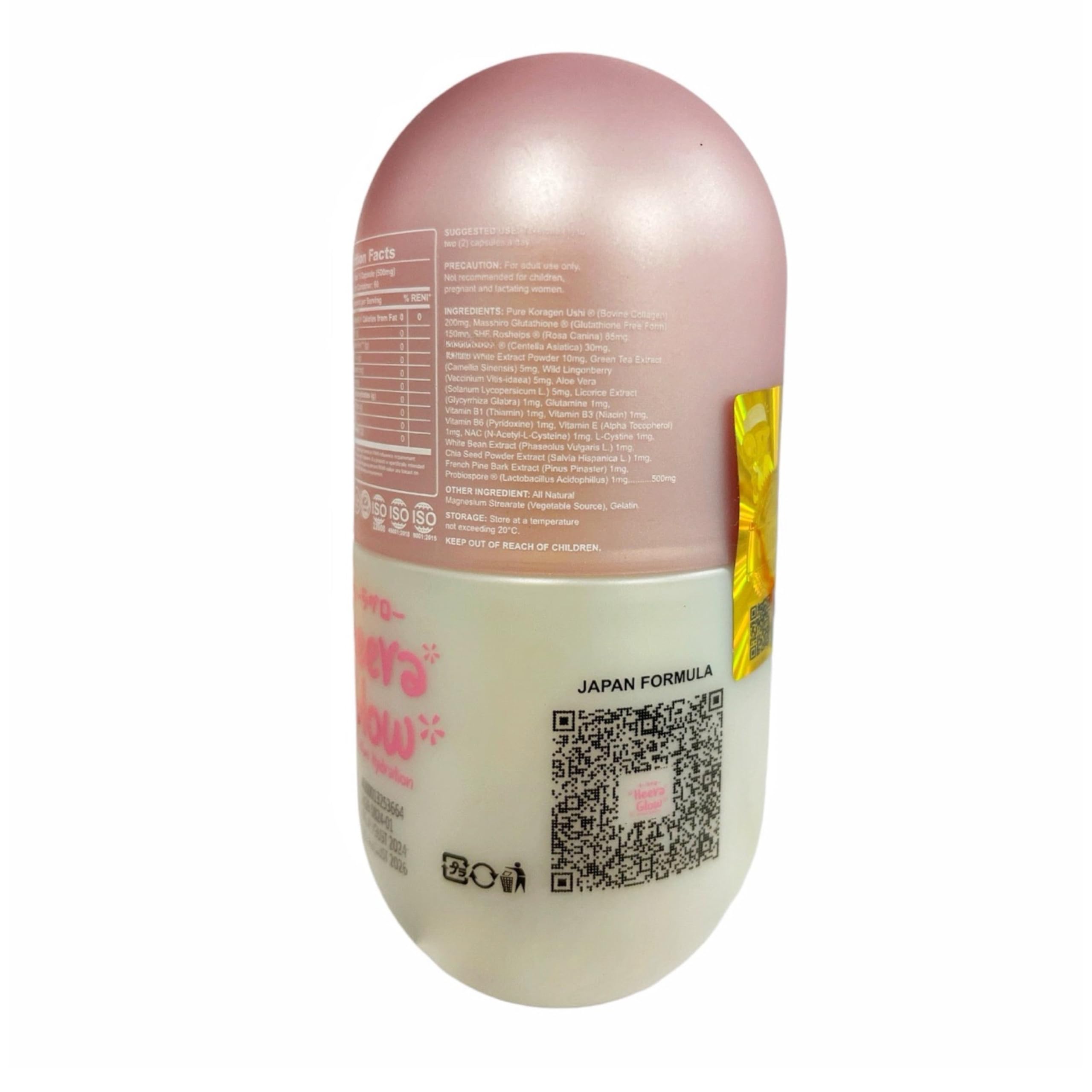 Amazon.com: 60 Count Heera Glow Absolute Hydration 20 in 1 Glutathione  Collagen Capsules : Health & Household