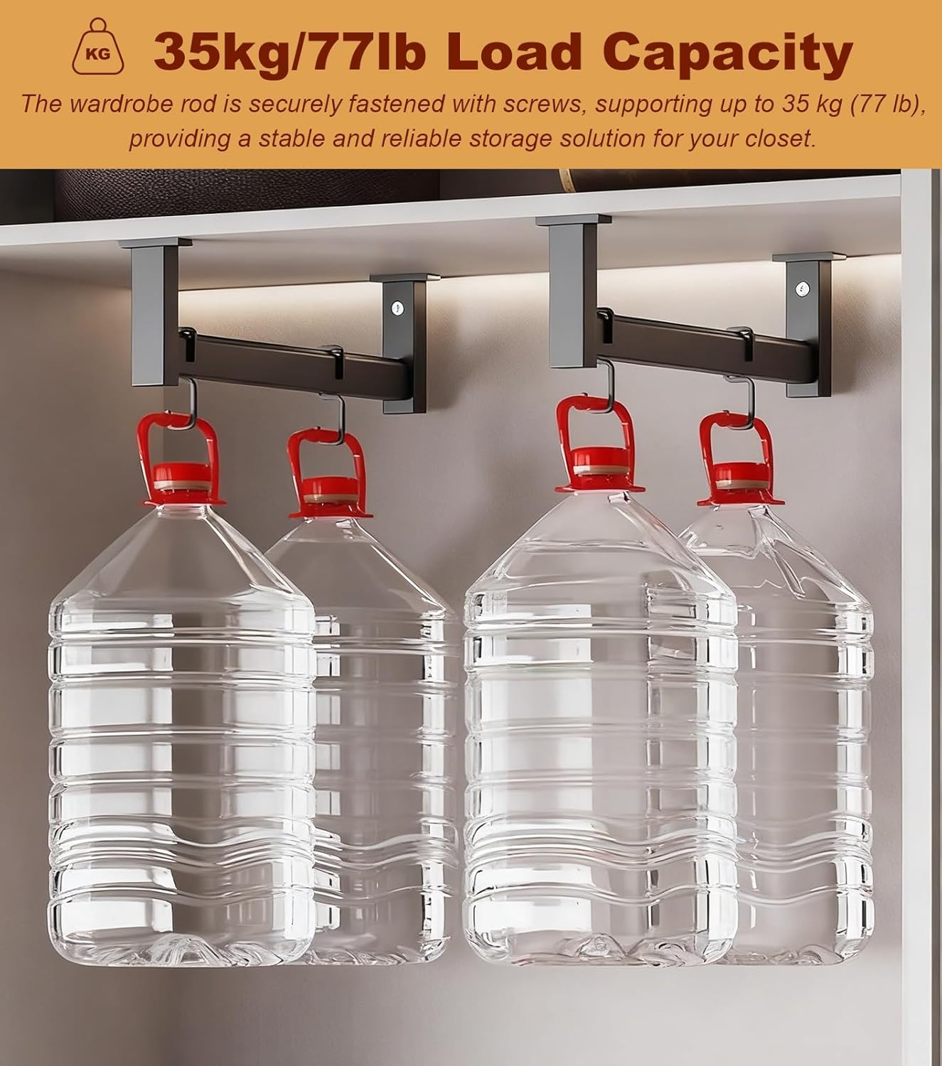 Heavy Duty Closet Rods & End Supports, 21in Black Clothes Hanging Bar, Stable Screw Connection for Cabinets, Short 12-30 Inch Adjustable Closet Pole