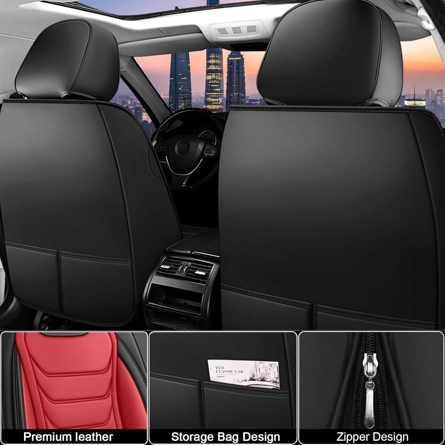 Seat Covers Fit for Volkswagen Atlas Cross Sport 2020-2025, Waterproof & Easy-Clean Family Car Seat Covers Interior, Non-Slip, Airbag and Safety Seat Compatible, 5 Seats, Black Red