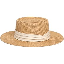 PHISOCKAT Wide Brim Straw Panama Hat Fedora Summer Holiday Beach Sun Hats UPF Straw Hat for Women Khaki
