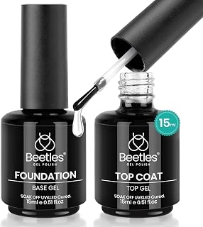 Beetles No Wipe Gel Top Coat & Base Coat Set 2x15ml - Long-Lasting Shiny Finish, Chip-Resistant 28+ Days Manicure for Nail Art