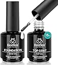 Beetles 2 Pcs 15ml No Wipe Gel Top Coat and Base Coat Set - Shine Finish and Long Lasting Soak Off LED Nail Lamp Gel Base Top Coat Finish Nail Art Design Manicure Gifts for Women