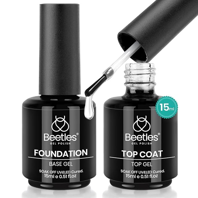 Beetles 2 Pcs 15ml No Wipe Gel Top Coat and Base Coat Set - Shine Finish and Long