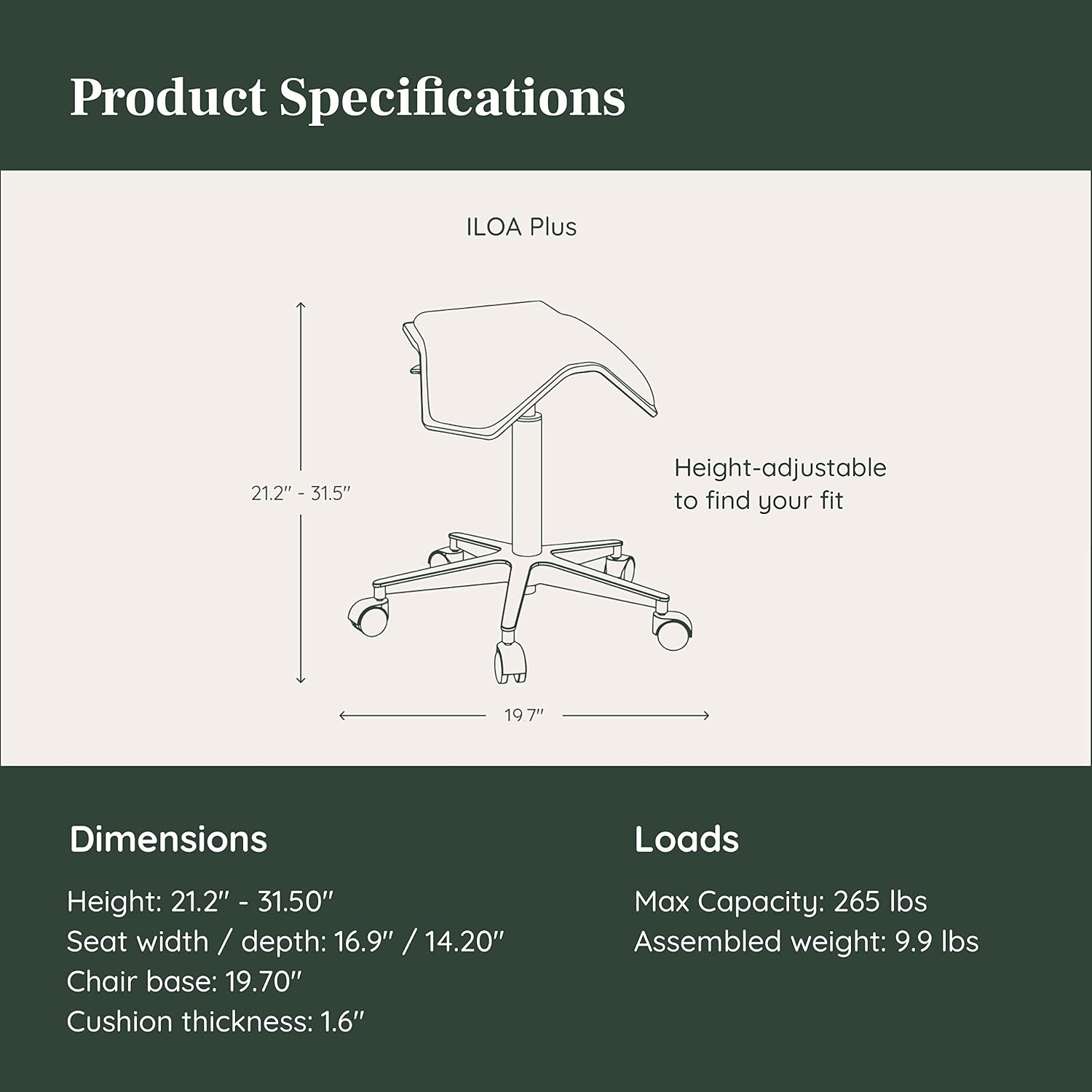 Branch Saddle Chair, Ergonomic Rolling Stool