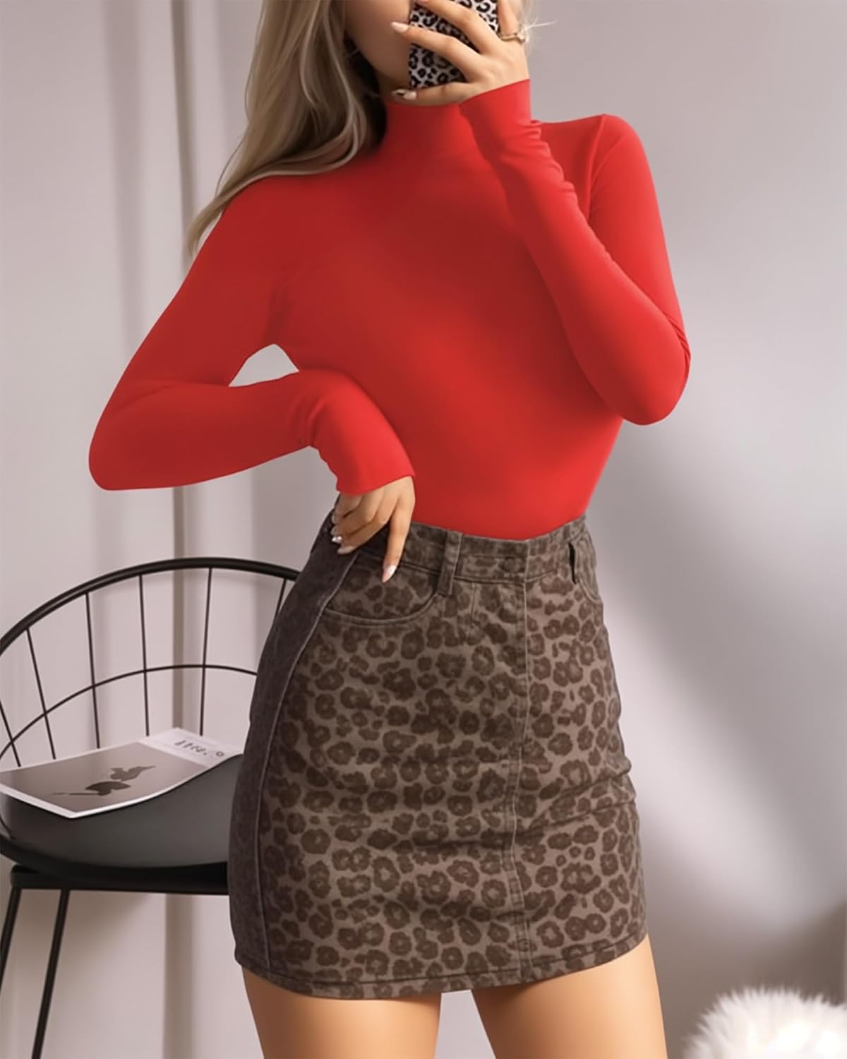 MANGOPOP Women's Mock Turtle Neck Long Sleeve Tops Bodysuit Jumpsuit
