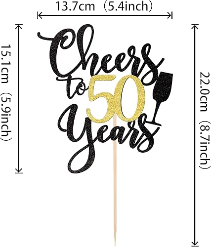 Miniatura 2 de 1 pieza de decoración para tartas de "Cheers to 50 años" con purpurina dorada y negra para pastel de 50 años, 50 años, decoración de fiesta de