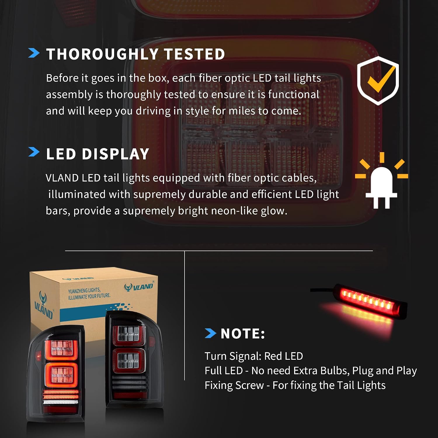 VLAND Led Tail Lights Compatible with Silverado 1500 2007-2013, 2500HD/3500HD 2007-2014, GMC Sierra 3500HD 2007-2014 (NOT fit Classic/Hybrid/Single Rear Wheel Models) w/Red Turn Signal