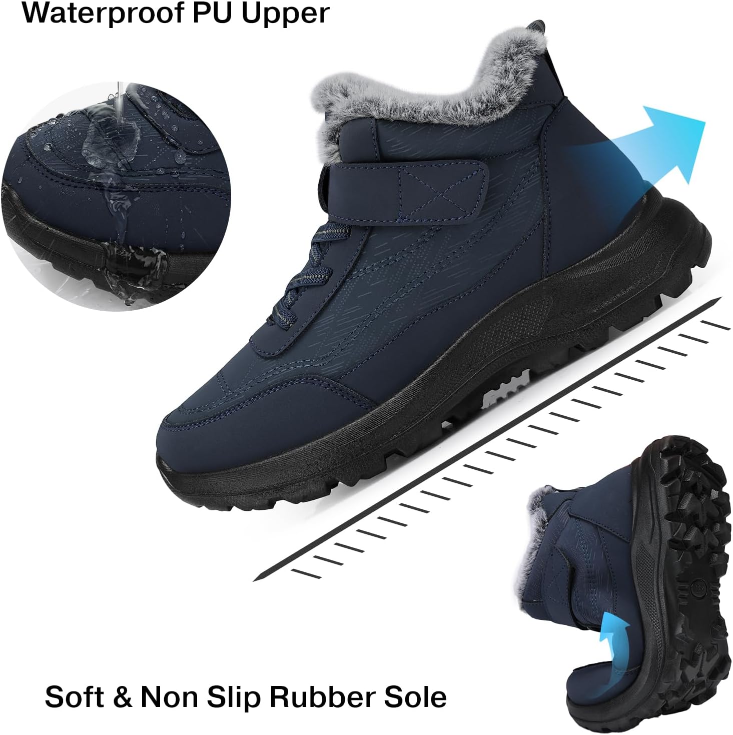 Snow Boots Women Winter Warm Fur Lined Ankle Boots Waterproof Comfortable Non Slip on Lightweight Casual Walking Outdoor Shoes Blue Size 7.5